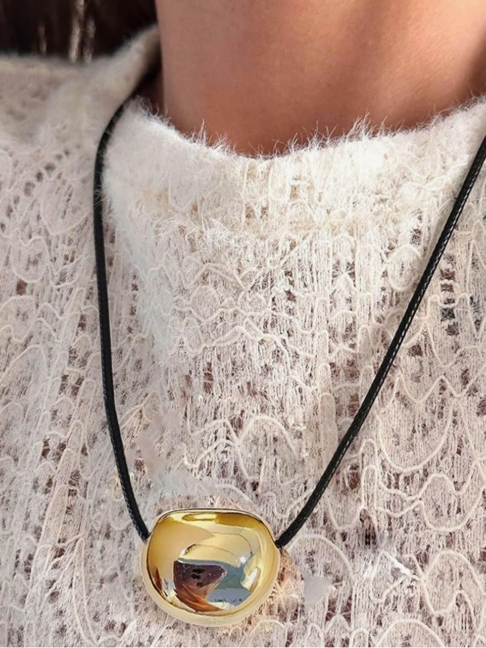 Gold Pebble Pendant Necklace - Women Jewelry